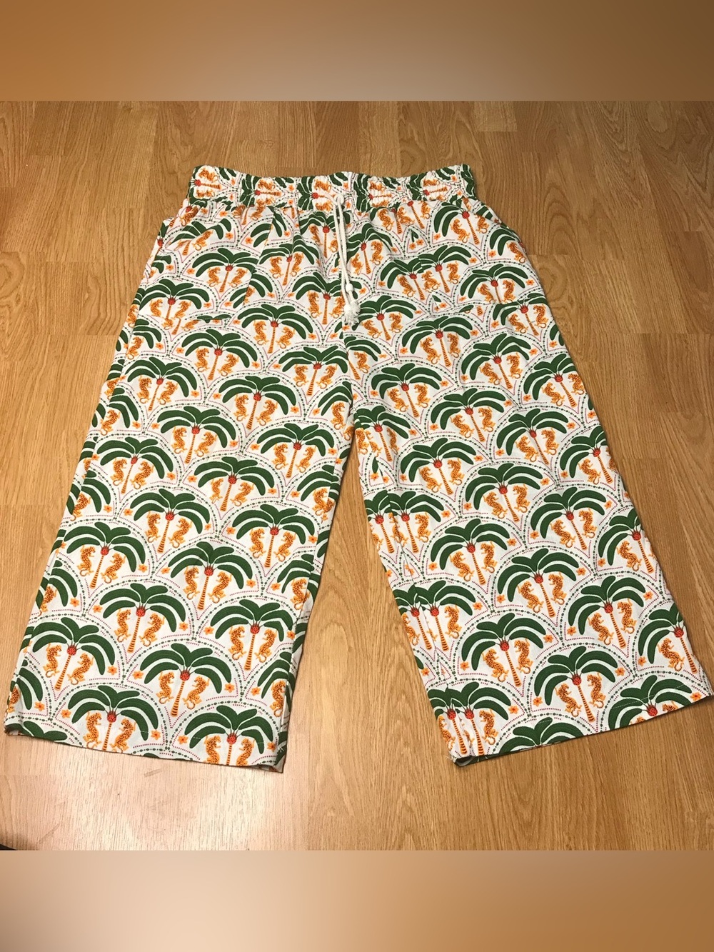 🐆🌴 Classical Concepts Tropical Cheetah Print Linen Capri Pants | Petite XL 🌴🐆